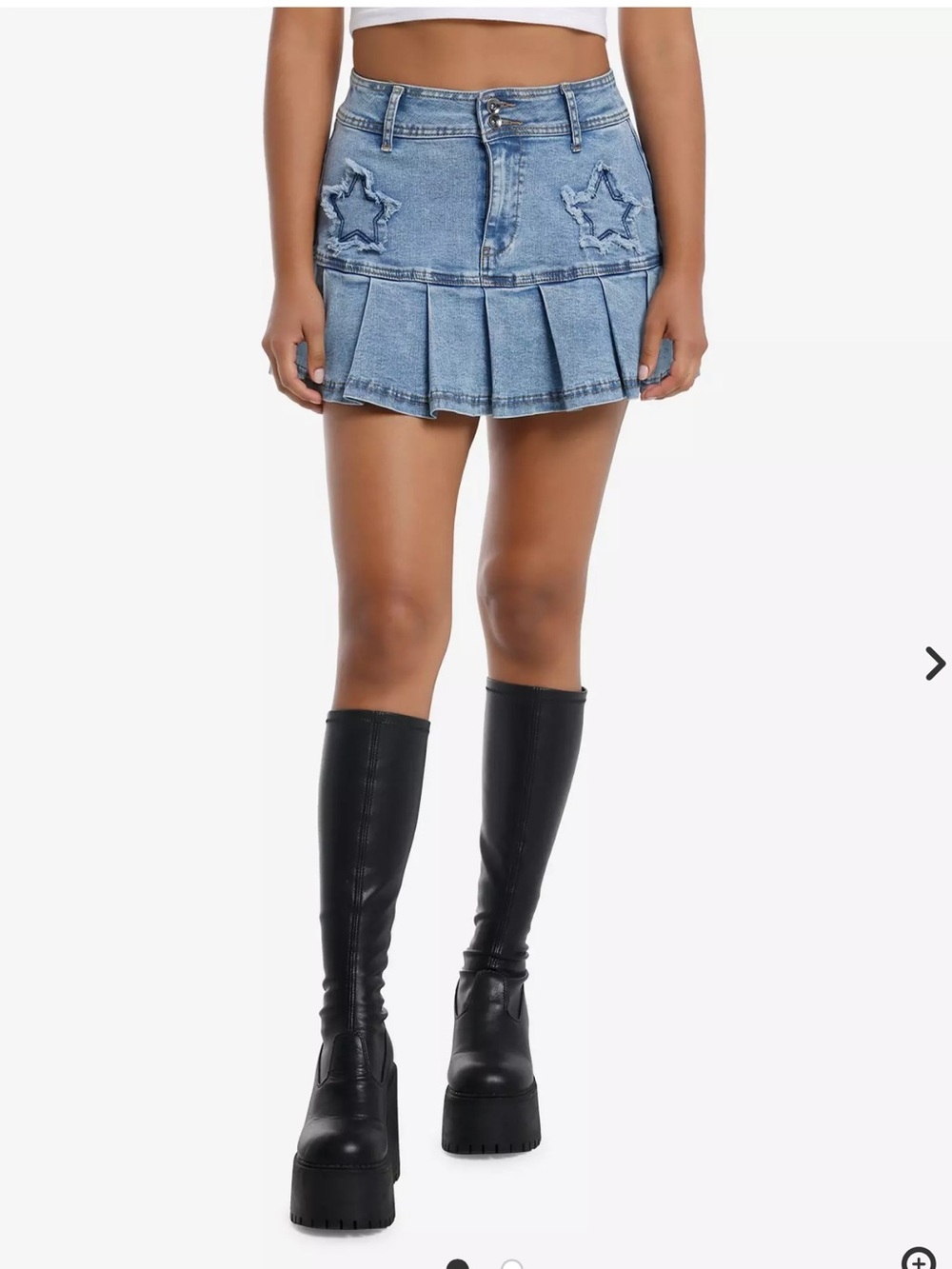 Sweet Society Star Patch Pleated Denim Skirt Sz Medium Y2K inspired grunge pop